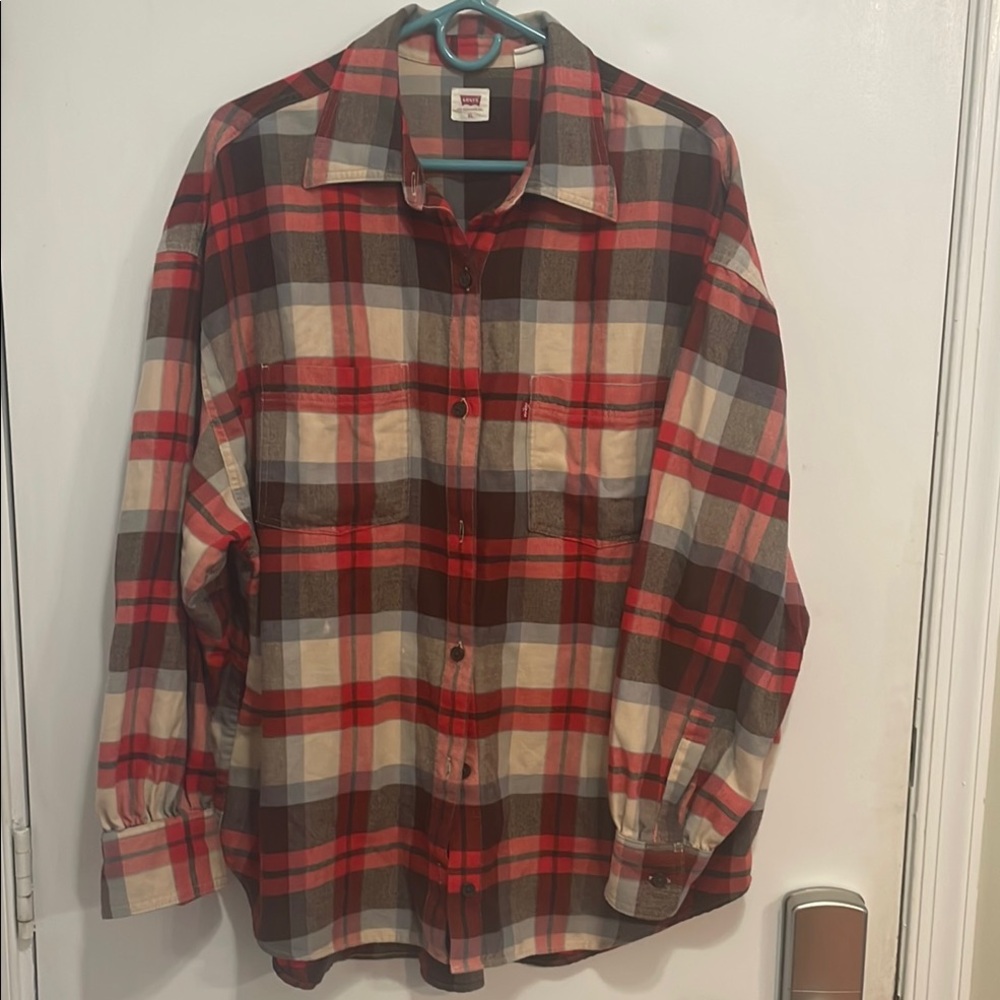 Levi's Red and Cream Plaid Button Down Shirt